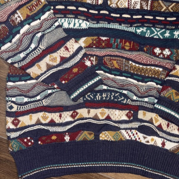 Vintage 90s Coogi Style 3D Abstract Grunge Hip Hop Knit Cosby Sweater L Brandini - Picture 2 of 4